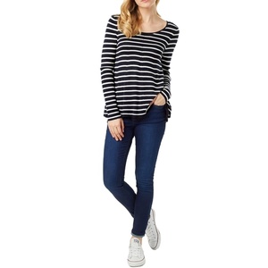 Delle donne nero bianco Stripe Knit Top Classico delle donne Della Banda Maglia T-Shirt - Product Image 3