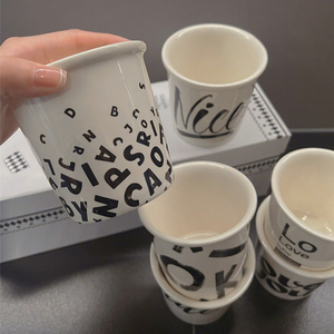 Custom No Handle Ceramic Mug Simple Letter Handheld Latte Coffee Cup for Cafe - Product Image 6