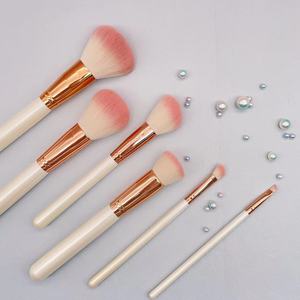 6 Piece Makeup <b>Brush</b> Set Custom Logo White Wooden Handle Aluminum Ferrule Soft Synthetic Hair Professional Shaving <b>Brush</b> - Product Image 1