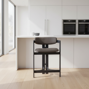 Sgabello da Bar in Legno Massello di Frassino Nero, Design Moderno e Lussuoso Italiano, con Schienale e Poggiapiedi per Isola <span class=keywords><strong>Cucina</strong></span> e Bar Domestico, Australia - Product Image 1