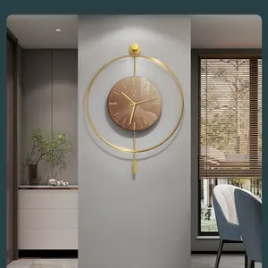 Modern Oversize Pendulum Wall Clock With LED Light Round Metal Iron Art Simple Creativity Quartz Motive Living Room Placement