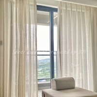 Rideaux Plissés Ondulés en Tulle de Lin Floral, Voilages Modernes Filtrant la Lumière, Ignifuges, Sur Mesure pour Villas et Salles à Manger