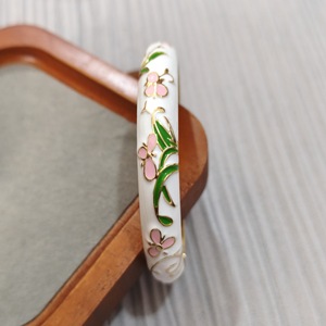 Bracciali Vintage Etnici in Lega Incisa con Motivo a Grana, Larghezza 1.0cm, con Smalto Cloisonné a Goccia Colorata e Placcatura in Oro 18K, con Rilievo Floreale - Product Image 5