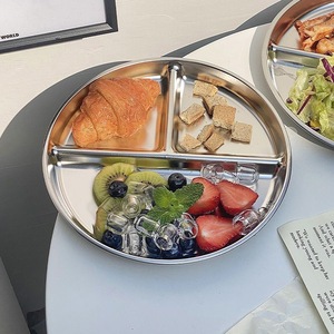 <span class=keywords><strong>Plato</strong></span> Redondo de Acero Inoxidable, Duradero, de Grado Alimenticio, con <span class=keywords><strong>3</strong></span> Compartimentos para Control de Porciones, para Dieta de Adultos y Almuerzo Escolar - Product Image 4