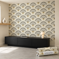 Papel Tapiz Vintage Art Deco con Diseño de Conchas, Autoadhesivo para Vestíbulo
