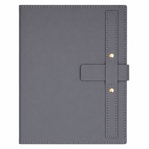 <b>A5</b> PU Leather Notebook Journal Business Executive Planner <b>Diary</b> Vertical Strap Gold Rivets Closure Grey Hardcover Pad - Product Image 3