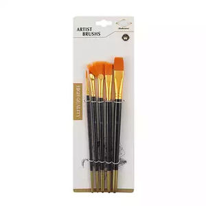 Custom Portable Painting Brush Set 5 Multi-Purpose Mixed Head in Dark Blue with <b>Wooden</b> <b>Pole</b> and Nylon Hair for Painting - Product Image 1