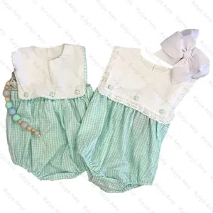 字母组合男童泡泡罗柏编织格子男女通用无袖夏季新生儿服装
