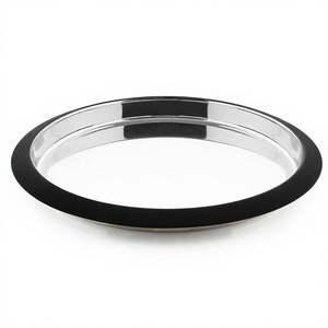 Ensemble de plateaux de cuisine ronds en gros Plateau rond double couche en acier inoxydable Plateau de bar en acier inoxydable noir - Product Image 1