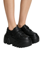 Mules sneakers à plateforme épaisse pour femme, en maille respirante, à semelle épaisse, à enfiler, noires/blanches, décontractées, style urbain