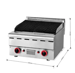 Commercial Kitchen Cooking Equipment Stainless Steel BBQ Table Top Gas Lava Rock Stone Grill