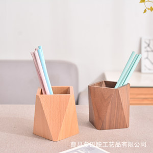 Diamond Shaped Wooden <b>Pen</b> Holder Square Office Desk Storage <b>Box</b> Simple Stationery Organizer Walnut And Beech Wood - Product Image 4