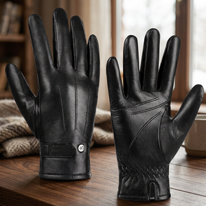 Gants de poignet en peau de mouton noire pour hommes, compatibles avec les écrans tactiles, thermiques, écologiques, pour le sport, l'hiver et l'usage quotidien - Product Image 5