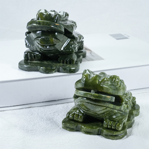 Artesanías de cristal Natural de Jade serpentina tallada a mano, tallas de cristal de <span class=keywords><strong>sapo</strong></span> de dinero de Jade verde, <span class=keywords><strong>sapo</strong></span> de la suerte para Decoración - Product Image 2