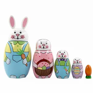 Russian Matryoshka Wooden Home Decoration Crafts Bunny Painted Christmas Birthday Children's Gifts Toys Handmade Wooden Crafts