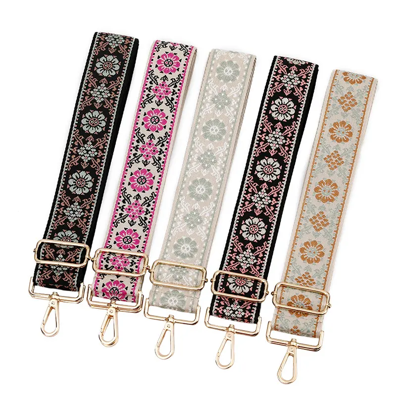 Bohemian Ethnic Style Blumen Jacquard Stickerei Gurtband Umhängetasche Riemen Verstellbarer Ersatz Schulter Handtasche Riemen