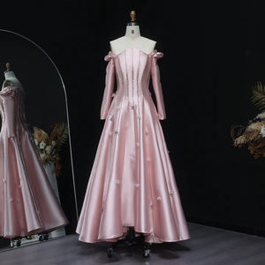 Robe de <span class=keywords><strong>soir</strong></span>ée en satin rose Jancember LSZ014, robe de <span class=keywords><strong>soir</strong></span>ée formelle à épaules dénudées, manches longues, robe de bal - Product Image 1