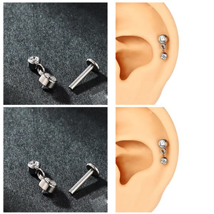 Piercing d'oreille en titane avec chaîne en zircon, design goutte d'eau, bijoux de mode ASTM F136 - Product Image 2