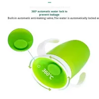 Gobelet d'apprentissage pour bébé rotatif à 360 degrés avec double poignée, couvercle rabattable, anti-fuite, en silicone, biberon pour nourrissons