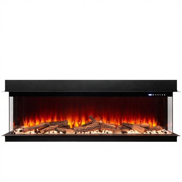 High Quality 3 Sided Heating LED Flame Electric Fireplace with WIFI APP Control Hotel Use Adjustable Thermostat 1500W