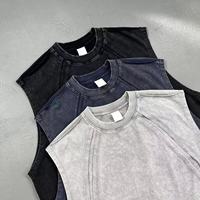 Tank Top Katun Batik 275G Logo Kustom Retro Vintage Pria, Tank Top Gym Tanpa Lengan untuk Pria OEM