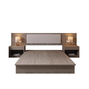 Cheap 3 Star Hotel <b>Platform</b> <b>Bed</b> Set Wooden <b>Frame</b> King Size with Panel Headboard and Open Shelf Nightstands for Budget Hotel - Product Image 3