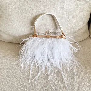 2023 Hot Sale Fashion Ostrich Feather Crossbody Bag Clutch Purse