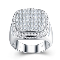 Bague Hip Hop Moissanite Iced Out pour Homme, Bague Audacieuse de Luxe en Argent Sterling S925 Entièrement Sertie de Moissanite, Cadeau d'Anniversaire
