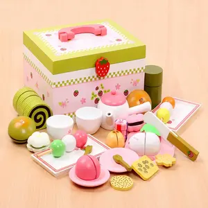 海洋心灵布林克斯下午茶套装草莓巧克力木制切生日蛋糕女孩假装玩厨房玩具