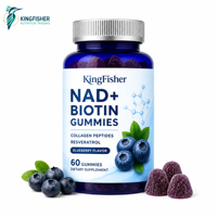 Gummies KingFisher NAD+ Resvératrol Biotine pour la santé des cheveux, de la peau et des ongles, soutien du collagène, de la kératine, du zinc, D3, K2, bien-être quotidien, offre OEM
