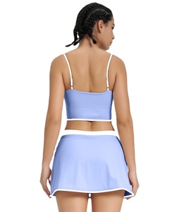 Set pakaian aktif anak perempuan, set pakaian luar ruangan cepat kering atasan Bra punggung cantik warna-warni tenis 2 potong - Product Image 6