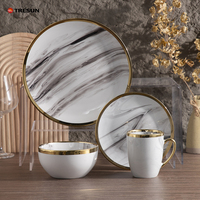 Service de vaisselle en céramique dorée électrolytique – Assiettes classiques modernes pour fêtes et usage domestique