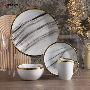 Electroplated Gold Porcelain Ceramic <b>Dinnerware</b> <b>Set</b> Classic Plates Party Modern Dishe Plate Dish Plate for Party Plates for Home - Product Image 1