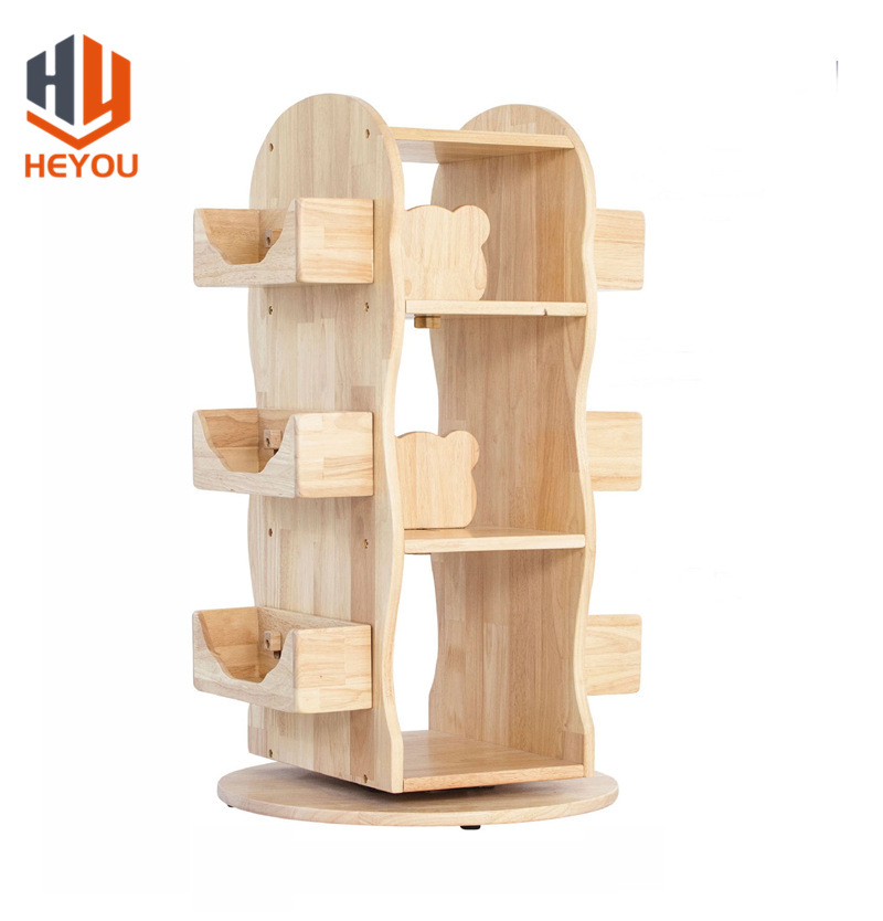 Вращающийся книжный шкаф из массива дерева, круглые современные книжные полки