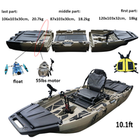 Kayak de pêche et de randonnée en eau vive VK 1 personne, système de propulsion à pédales, moteur détachable, matériau HDPE, écologique, durable