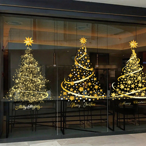 สติกเกอร์พีวีซีสีทองขนาดใหญ่สำหรับต้นคริสต์มาสการพิมพ์ดิจิตอลที่ทันสมัยสำหรับประตูกระจกอุปกรณ์ตกแต่งผนังงานปาร์ตี้เทศกาล - Product Image 4