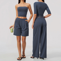 Ensemble de Vêtements de Sport en Gros : Leggings, T-shirt de Gym, Ensemble de Fitness 5 Pièces, Survêtement et Tenue de Yoga pour Femme
