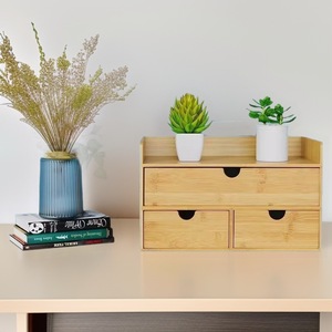 Bamboo Desktop <b>Drawer</b> Storage Box 18L With <b>Drawers</b> For <b>Makeup</b> Desk Tabletop Organization Multi Layer Shelf Wood - Product Image 1