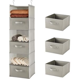Hanging Closet Organizer 6 Tier Foldable Storage <b>Shelf</b> With <b>Hooks</b> For Bedroom Clothes Organization Light Grey - Product Image 1