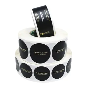 Round Black Cheap Logo Printing Adhesive Customized Roll Cosmetics Label For Cosmetic Product