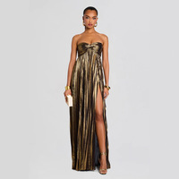 Robe longue d'été élégante en polyester, style euro-américain, unie, avec fente et taille naturelle, pour femme, idéale pour les soirées.