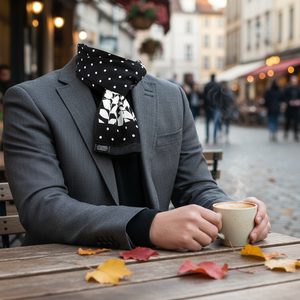Black and White Polka Dot Floral Traditional Scarf and Shawl - Product Image 3