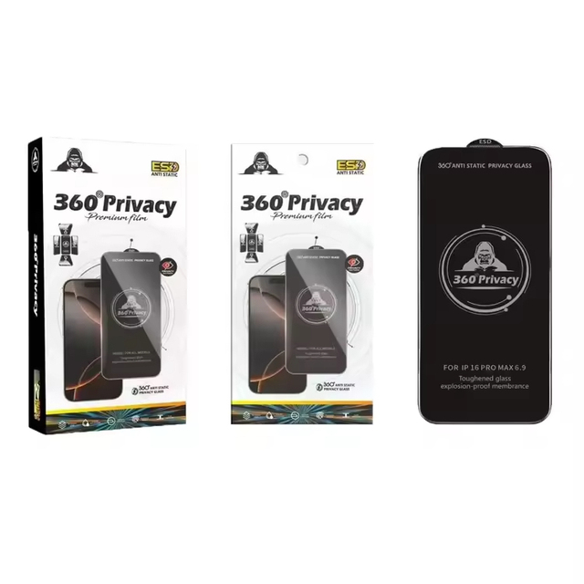 Black King Kong ESD 360° Privacy High Aluminum Tempered Glass Film Screen Protector for iPhone 11 Pro Max 12 13 14 15 16 17 Air