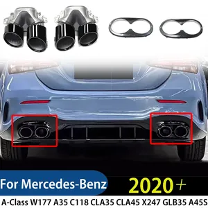 Para Mercedes-Benz Clase A W177 A35 C118 CLA35 CLA45 X247 GLB35 A45S 2020+ - Piezas de escape trasero cuádruple para parachoques de coche - Product Image 1