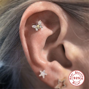Bijoux turcs en argent sterling S925, boucles d'oreilles clous amusantes en forme de papillon et d'œil de cheval avec diamant, pour piercing d'oreille - Product Image 4