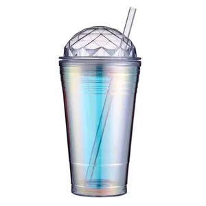 LUCKYS all'ingrosso Glitter Clear Blank bicchieri in acrilico bicchiere in plastica a doppia parete con coperchi a cupola e cannuccia