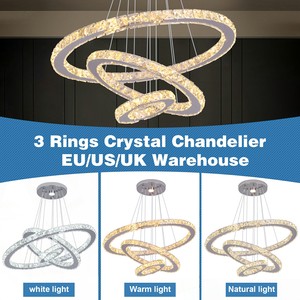 Lustre nordique moderne de luxe à 3 anneaux, 3 couleurs changeantes, lustre en cristal LED pour salon, chambre à coucher, restaurant - Product Image 4