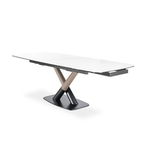 Table à manger rectangulaire rétractable moderne en acier au carbone de couleur personnalisée avec plateau en céramique pour usage hôtelier