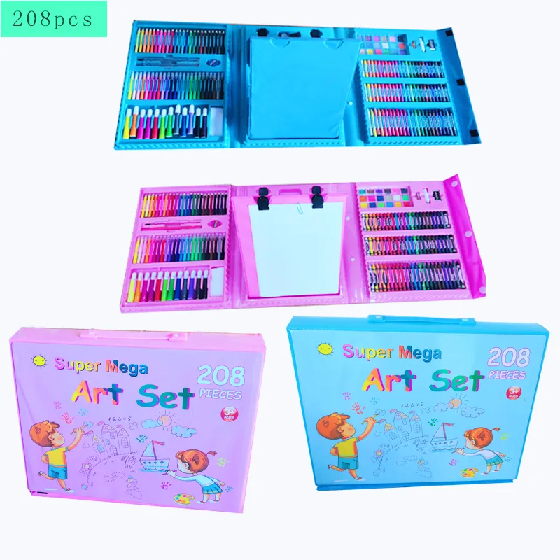 208PCS Kinder Zeichnung komplette Färbung Englisch Russisch Version Super Mega Art Set mit Staffelei Zeichenbrett