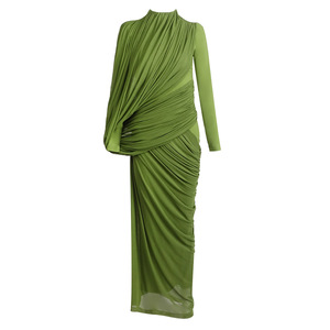 A11575 2026 Abiti Lunghi Casual Verde Ramadan con Pieghe in Rete Elastica, <span class=keywords><strong>Maniche</strong></span> <span class=keywords><strong>Lunghe</strong></span>, Tessuto Lavabile - Product Image 4